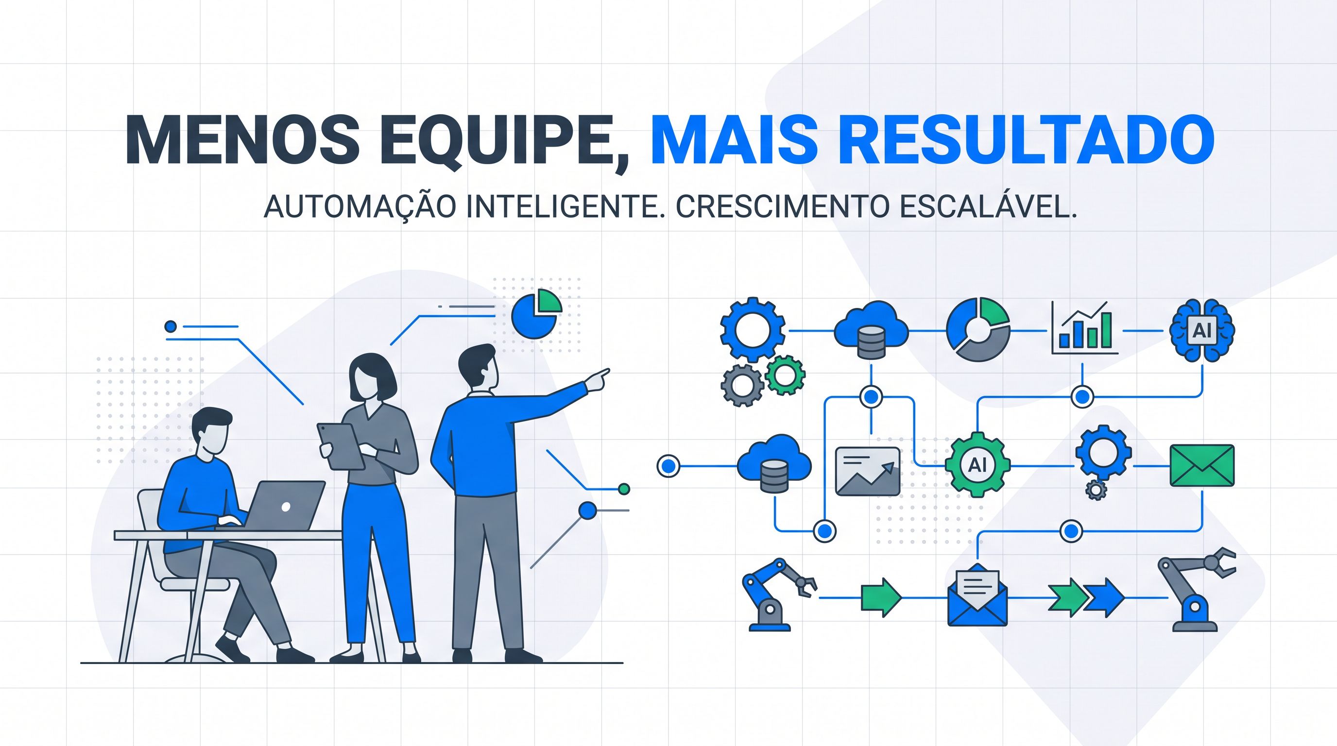 Comparação entre equipe pequena com IA e grande equipe manual no marketing digital